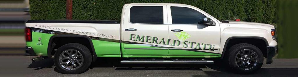 Emerald Roofers with pickup truck